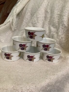 Royal Worcester White Porcelain Ramekins with Olive and Berry Motif